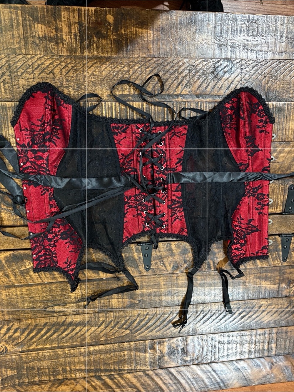 Adore Me Red and Black Lace Corset Bustier